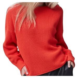 French Connection Millie Mozart Ribbed Sweater Women's Large‎ Orange Cotton